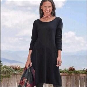 Sundance Womens Black Knit Dress Sz PL Silk Blend Pockets Minimalist Lagenlook